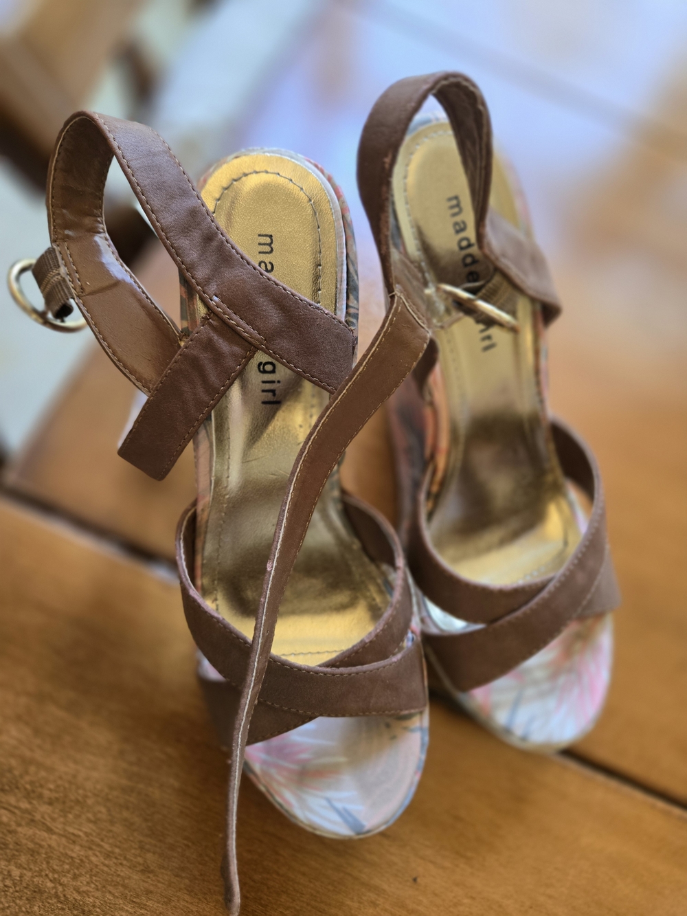 madden girl Brown Strappy Platform Sandals